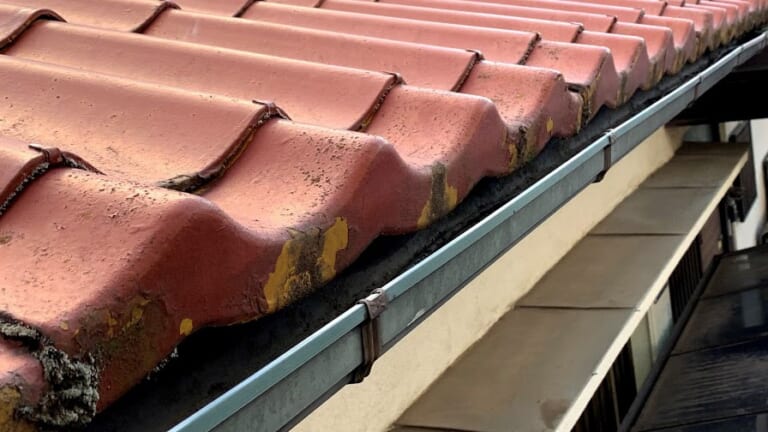 屋根の軒先部分からカバー工法されているか確かめることができる