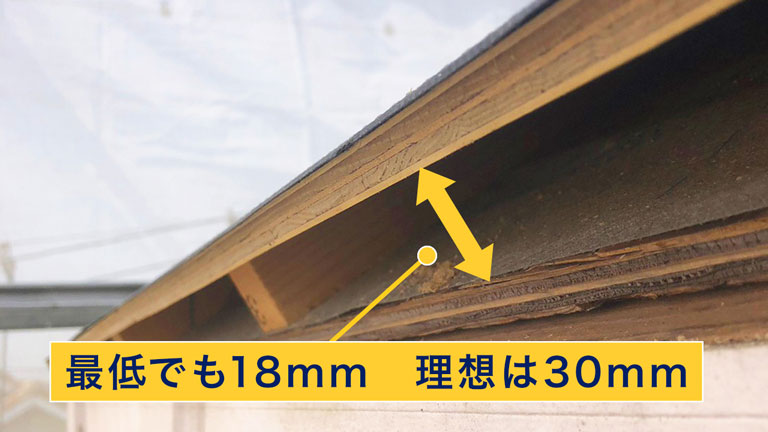通気層の高さは最低でも18mm、理想は30mm