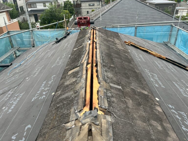 棟板金撤去　ルーフィング
