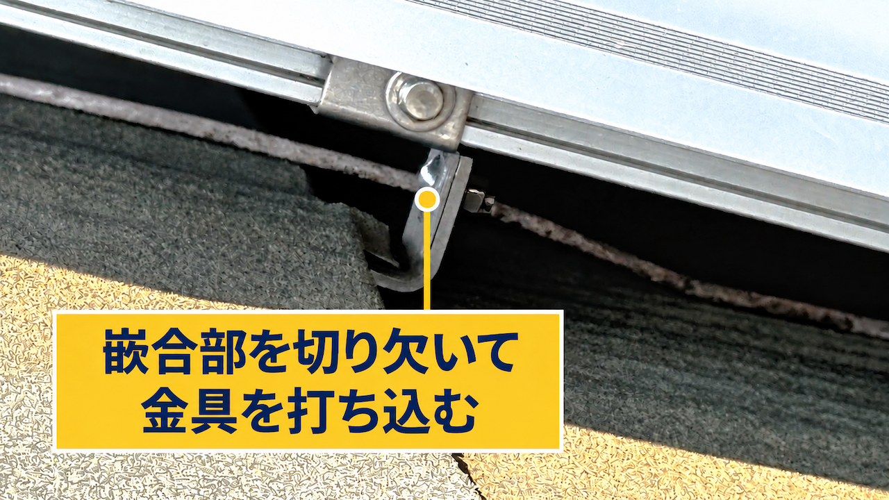 嵌合部を切り欠いて金具を打ち込む