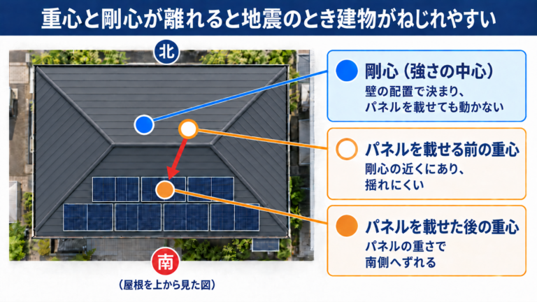 重心と剛心が離れると地震のとき建物がねじれやすい