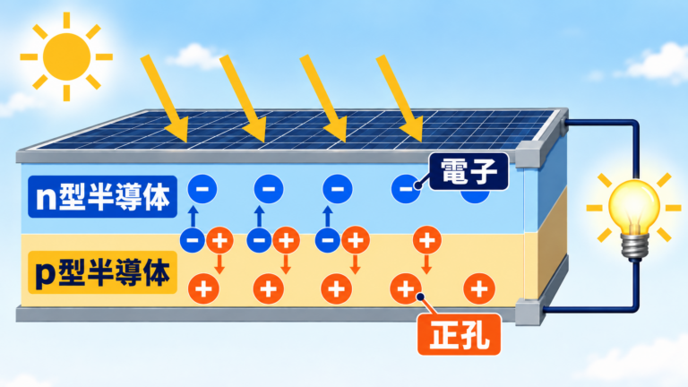 電子はn型の側へ正孔はp型の側へ引き寄せられる